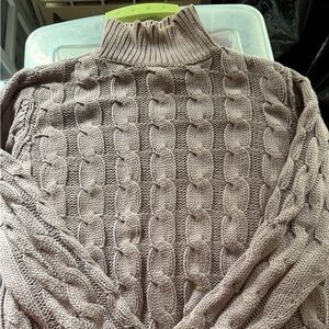L.L. Bean Taupe Cable Knit Turtleneck Sweater